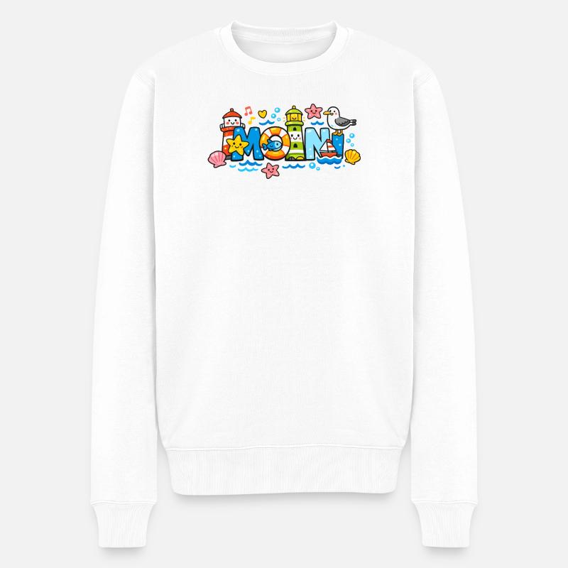 MOIN Möwe Leuchtturm Maritim Bunt - Männer Premium Bio Pullover - Weiß