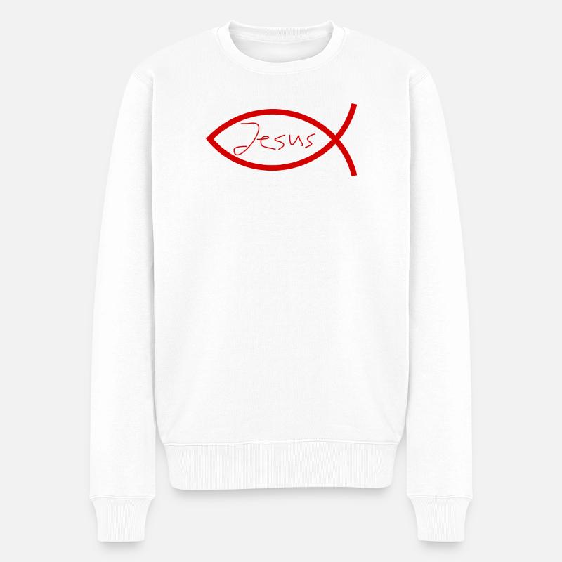 Jesusfisch Ichthys Fisch Fische - Männer Premium Bio Pullover - Weiß