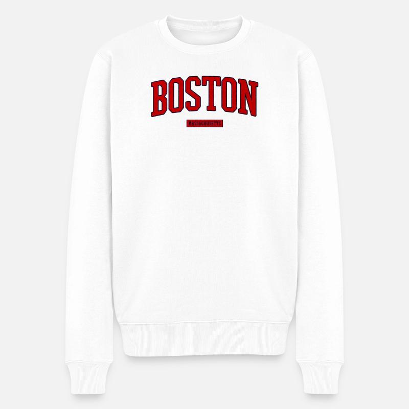 Logo rétro de Boston, Massachusetts - Pull Premium bio Homme - blanc