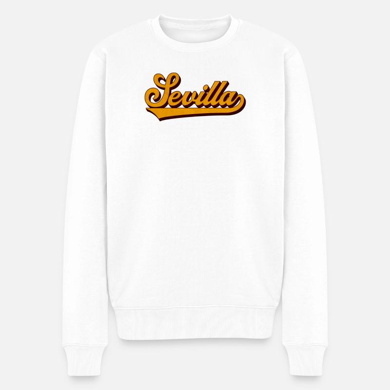 Séville Rétro Script Jaune - Pull Premium bio Homme - blanc