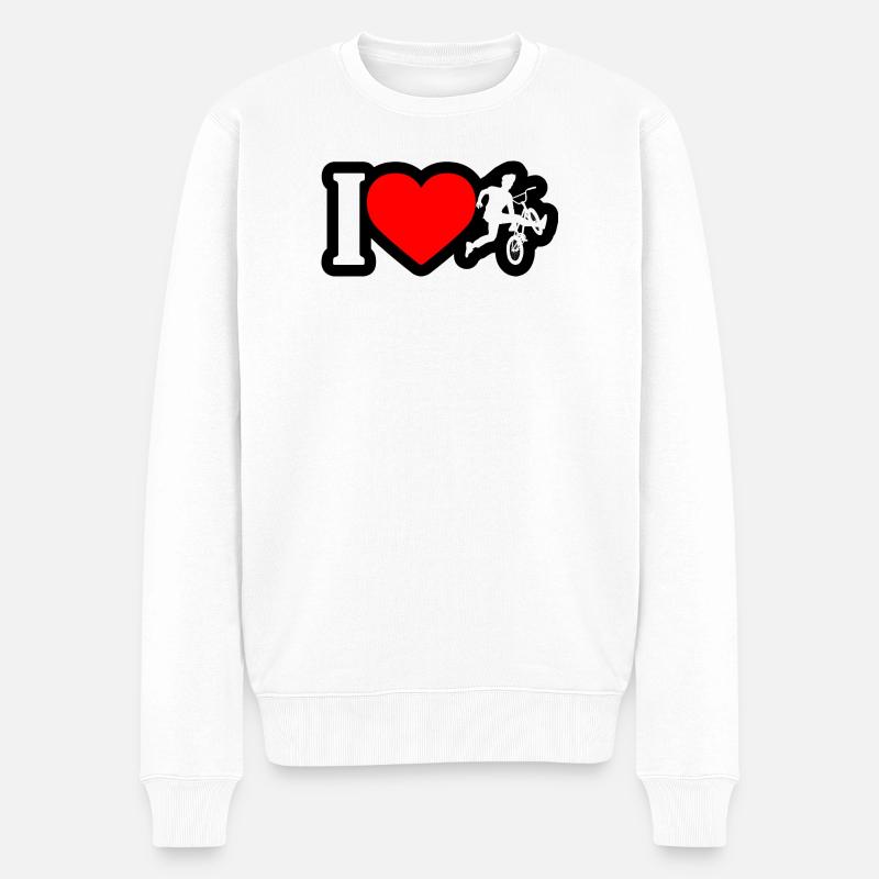 Ich liebe BMX Stunt Silhouette - Männer Premium Bio Pullover - Weiß