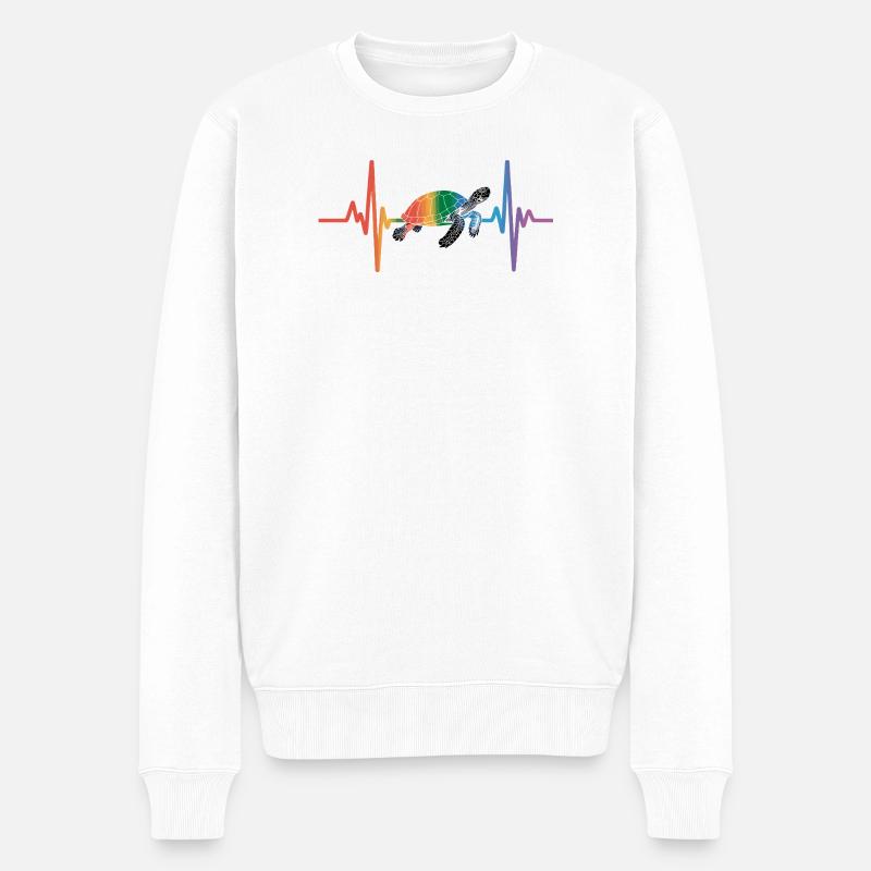 Bunte Schildkröte im Herzschlag Design - Männer Premium Bio Pullover - Weiß