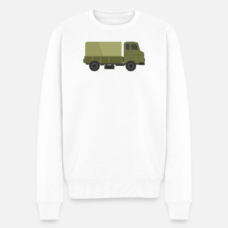 Militär-LKW - Männer Premium Bio Pullover - Weiß
