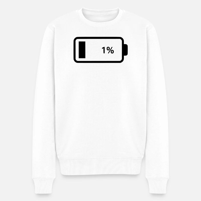 Leere Batterie Akku 1% - Männer Premium Bio Pullover - Weiß