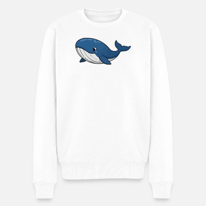 Cartoon Wal im Tiefblau - Männer Premium Bio Pullover - Weiß
