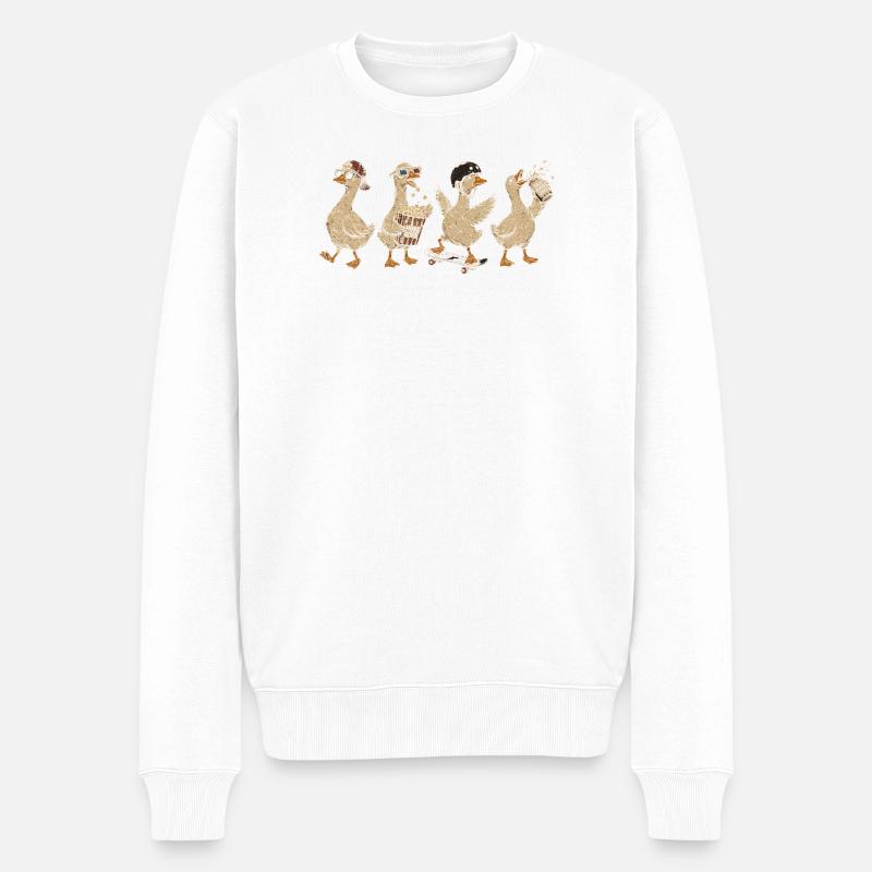 Retro-Quak: Skateboard-Quacks - Männer Premium Bio Pullover - Weiß