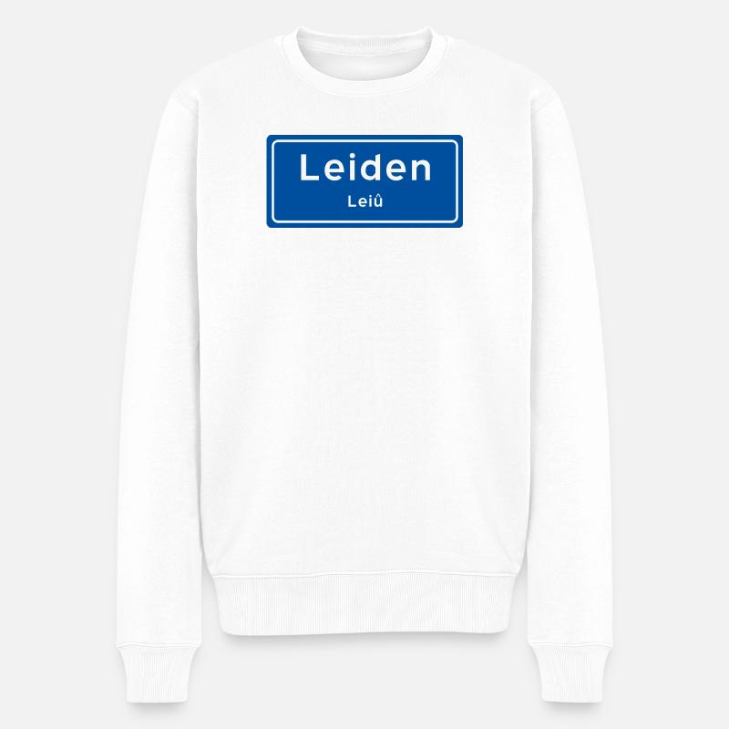 Leiden Ortsschild - Männer Premium Bio Pullover - Weiß