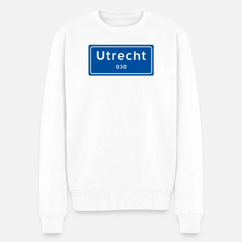 Ortsschild Utrecht 030 - Männer Premium Bio Pullover - Weiß