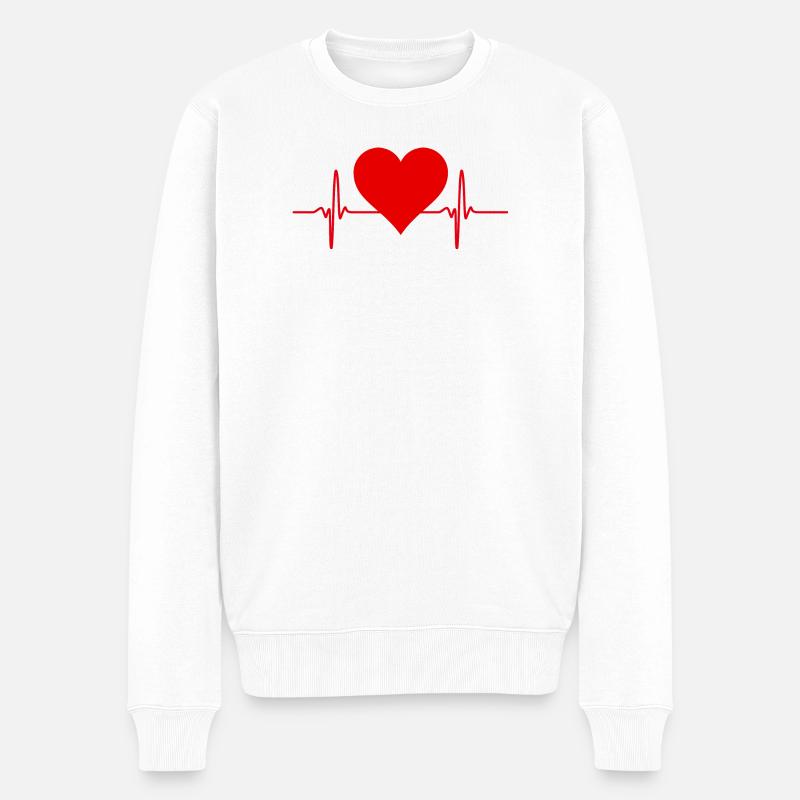 Herz und EKG-Leitung in Rot - Männer Premium Bio Pullover - Weiß