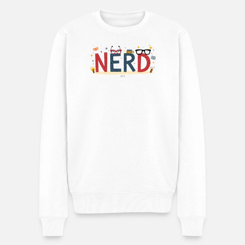 Nerd mit Riesenbuchstaben und Brille - Männer Premium Bio Pullover - Weiß