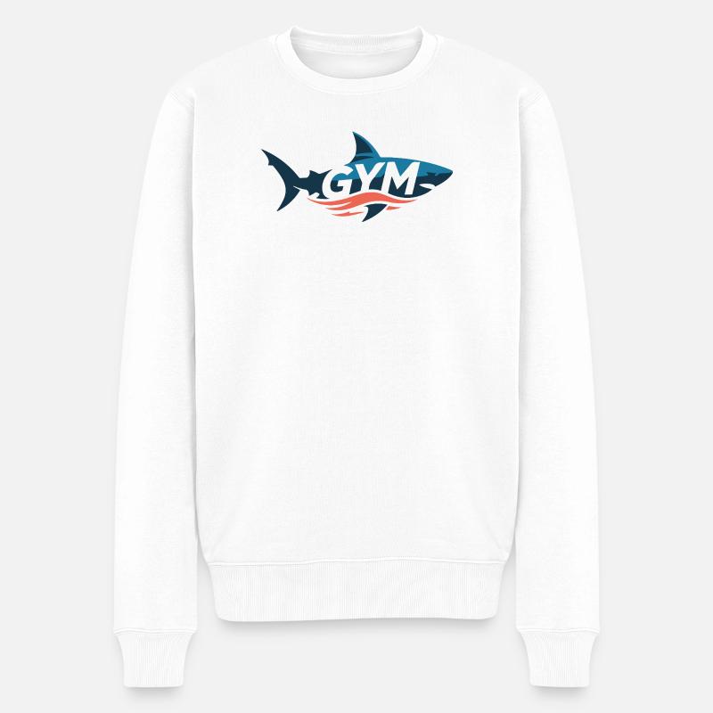 Aqua Shark Gym Emblem - Männer Premium Bio Pullover - Weiß
