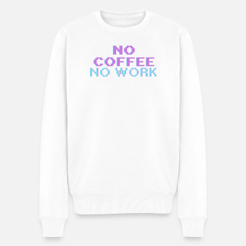 No Coffee No Work – T-shirt pixel art rétro gaming - Pull Premium bio Homme - blanc