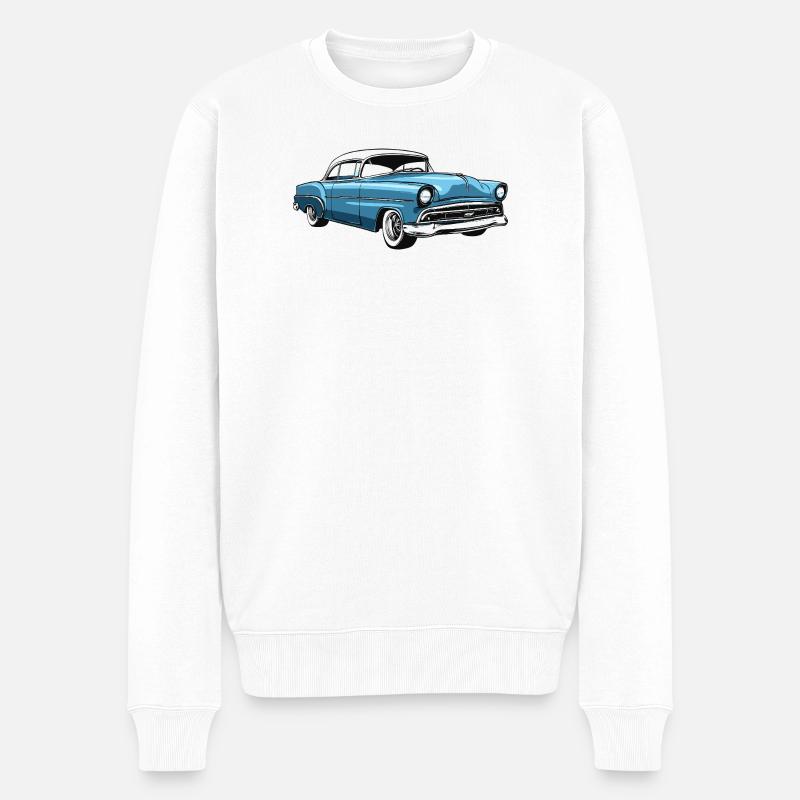 Retro US-Auto in Blau - Männer Premium Bio Pullover - Weiß