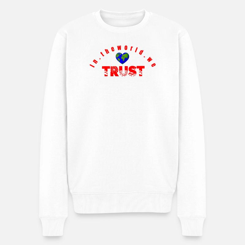 In der Welt Vertrauen - Männer Premium Bio Pullover - Weiß