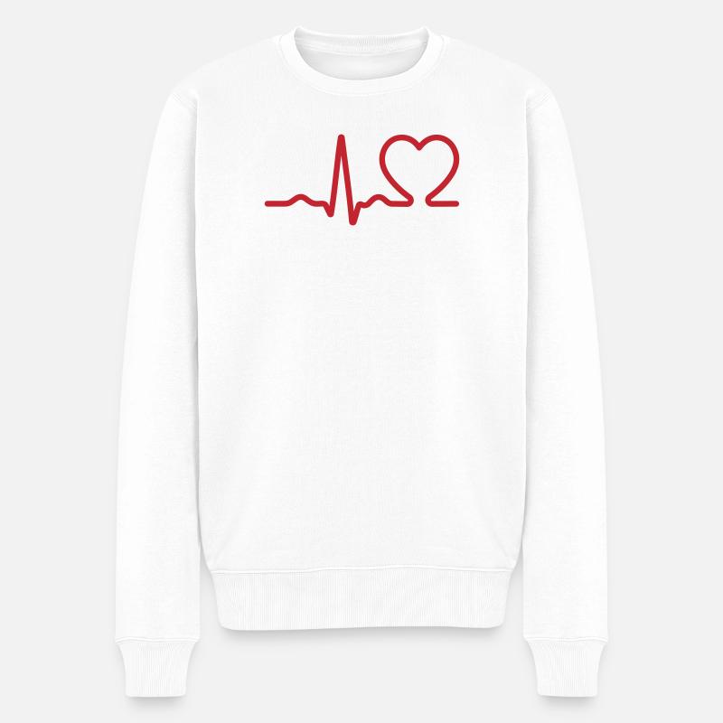 EKG-Herzschlaglinien-Symbol - Männer Premium Bio Pullover - Weiß