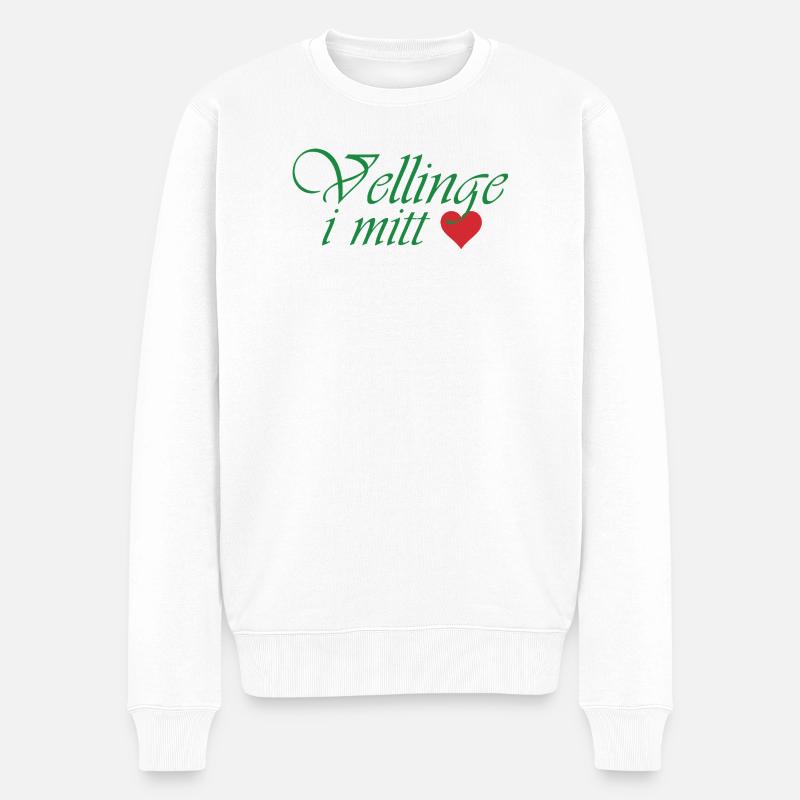 Vellinge dans mon cœur – calligraphie verte - Pull Premium bio Homme - blanc