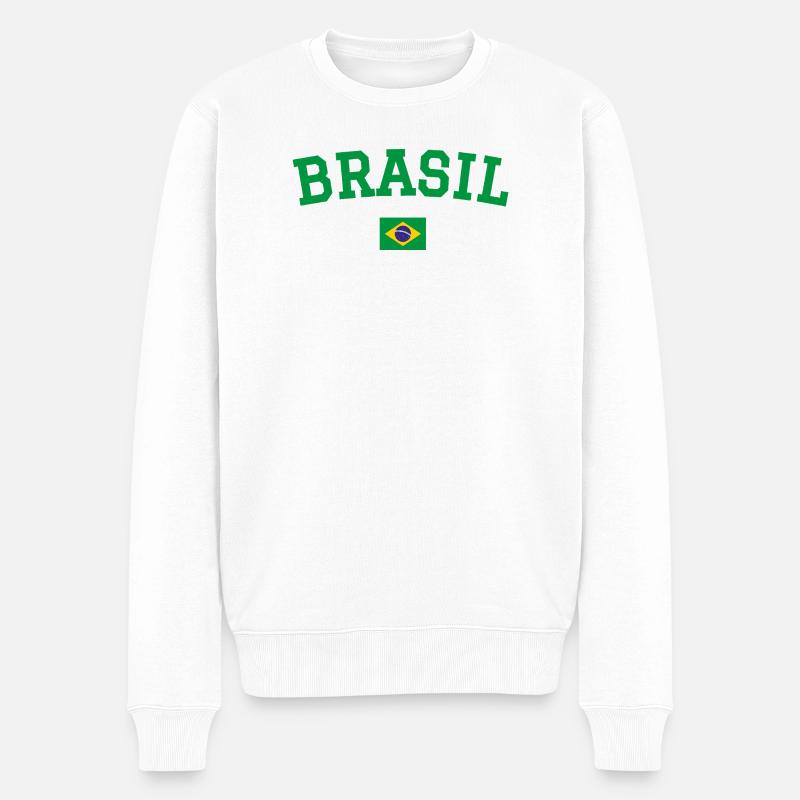 Drapeau du Brésil Conception Vert - Pull Premium bio Homme - blanc
