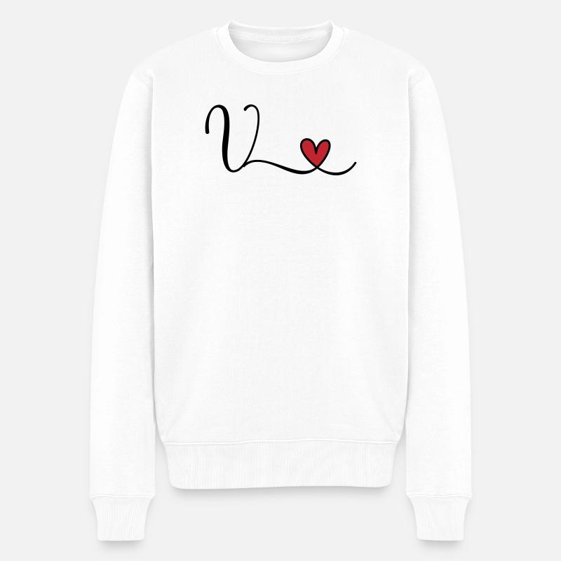 Buchstabe V Monogramm Initiale Herz - Männer Premium Bio Pullover - Weiß