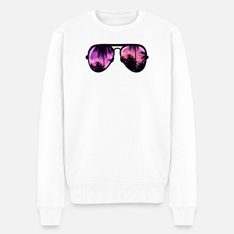 coole Sonnenbrille mit Palme - Männer Premium Bio Pullover - Weiß