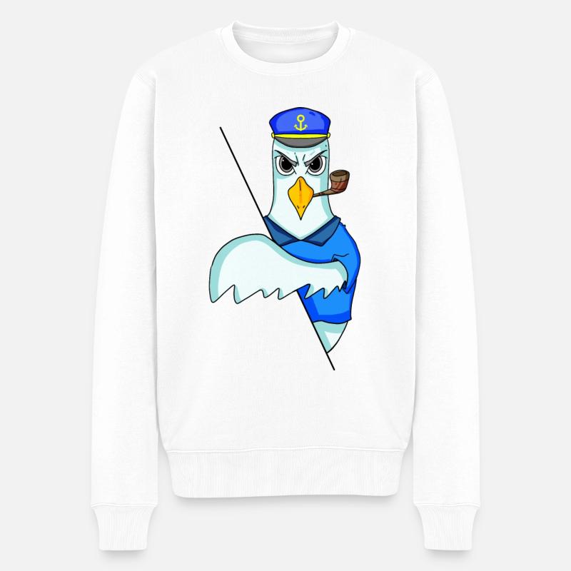 Möwe Kapitän - Männer Premium Bio Pullover - Weiß