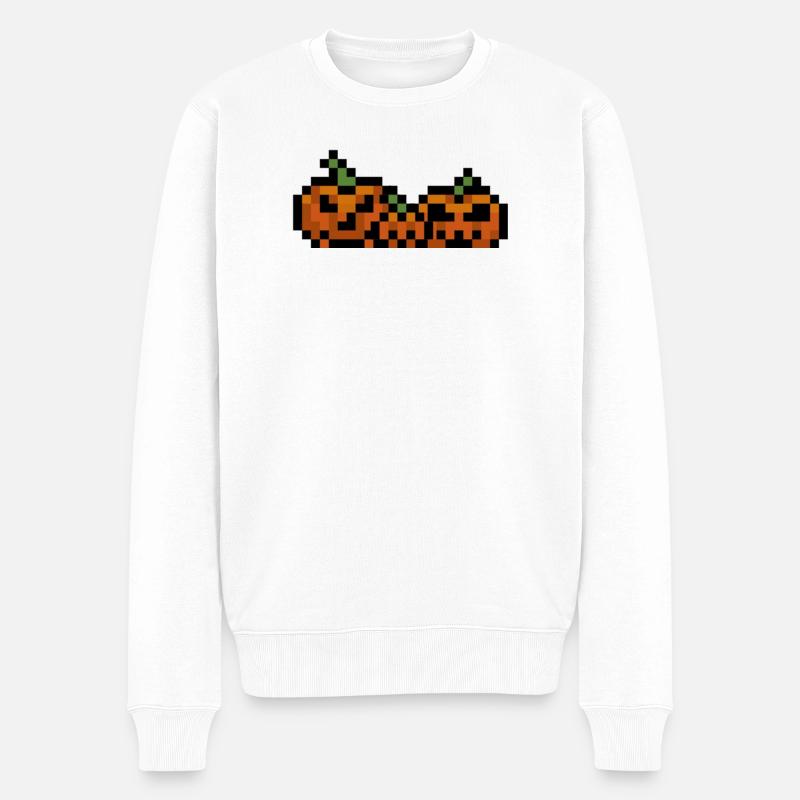 Pixel Kürbis Retro 8Bit Design - Männer Premium Bio Pullover - Weiß
