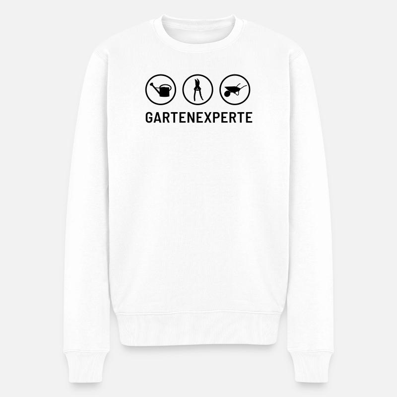 Gartenexperte: Gießkanne, Heckeschere, Schubkarre - Männer Premium Bio Pullover - Weiß
