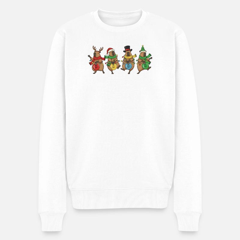 Lumières de Noël dansantes de capybara - Pull Premium bio Homme - blanc