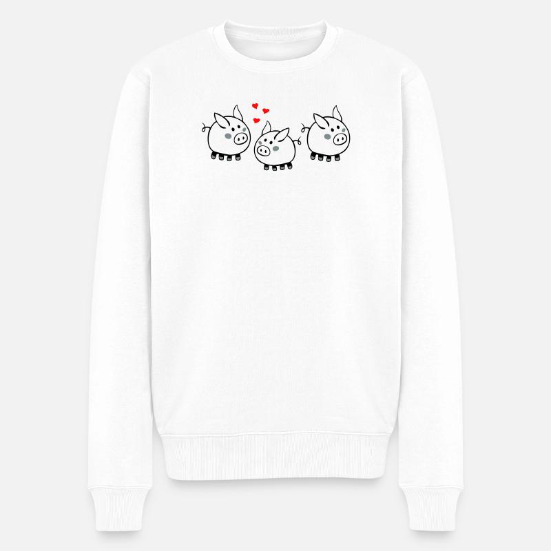 Schweinchen mit Herzen - Männer Premium Bio Pullover - Weiß