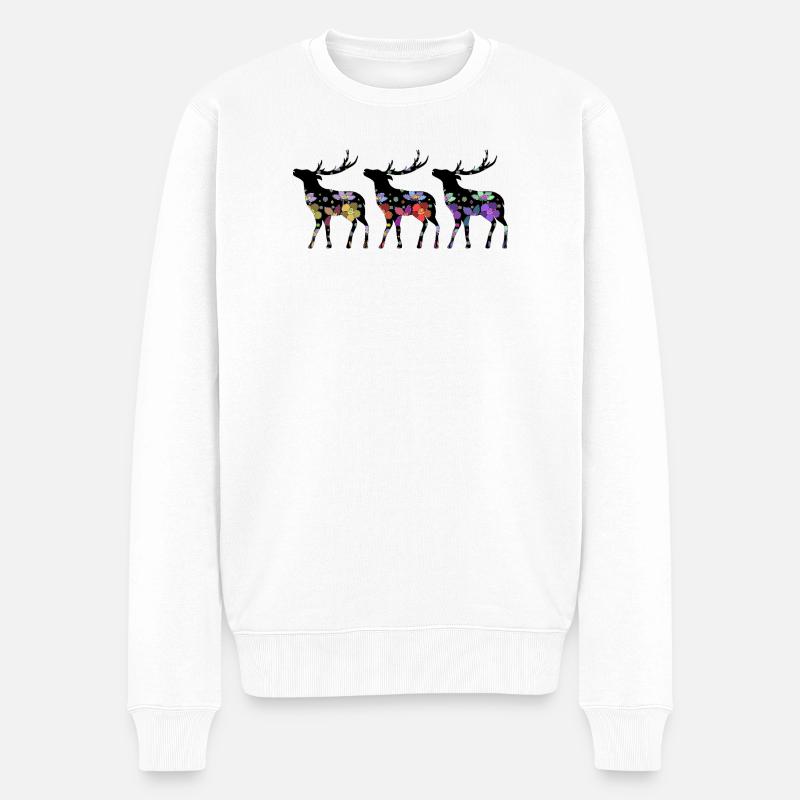 Hirsch - Männer Premium Bio Pullover - Weiß