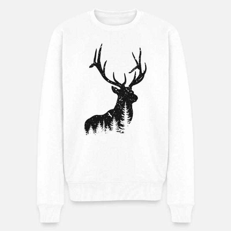 Hirsch - Männer Premium Bio Pullover - Weiß