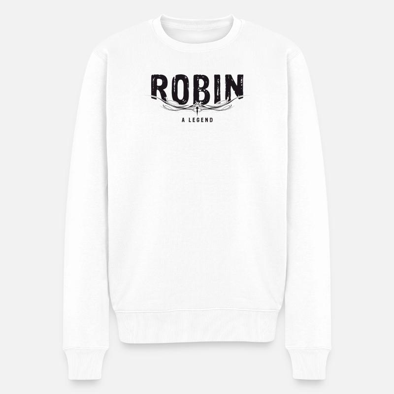 ROBIN A LEGEND verziert - Männer Premium Bio Pullover - Weiß