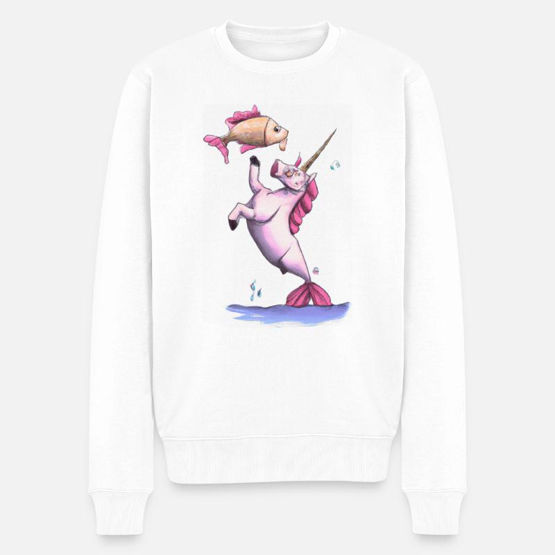 Einhorn Fisch Niedlich - Männer Premium Bio Pullover - Weiß