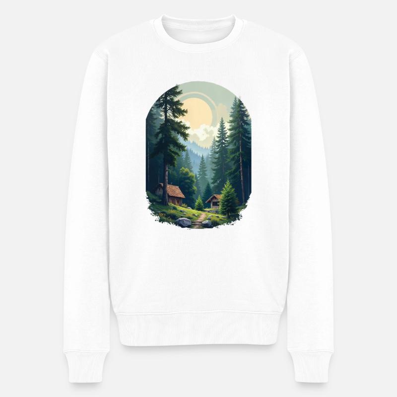 Cabane pixélisée dans les bois - Pull Premium bio Homme - blanc