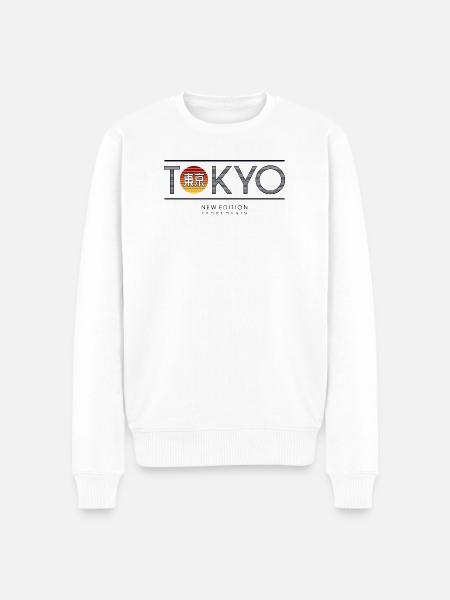 Tokio Neon Sonne Motiv - Männer Premium Bio Pullover - Weiß
