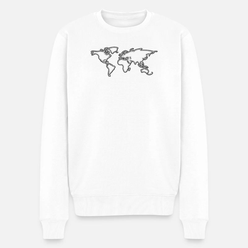 Neon-Weltkarten-Umriss-Tee - Männer Premium Bio Pullover - Weiß