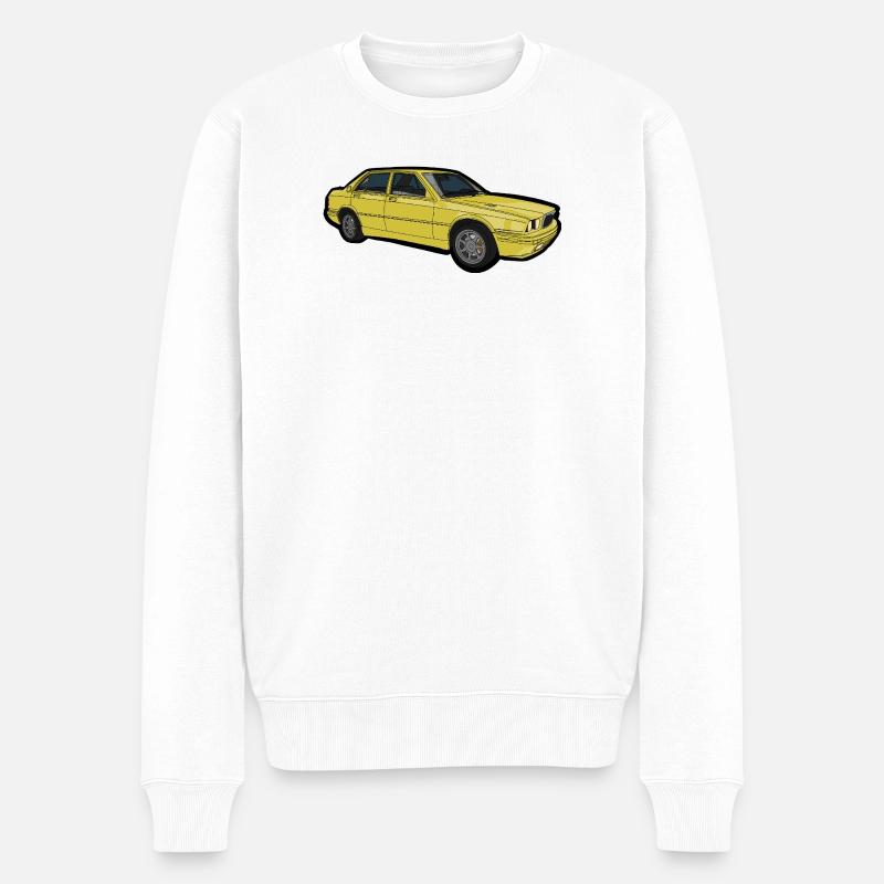 Gelber Klassischer Sedan - Männer Premium Bio Pullover - Weiß