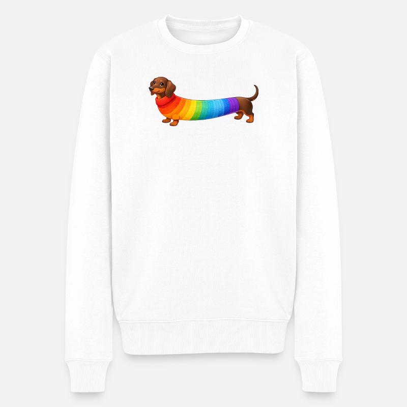 Dackel mit Regenbogen Pullover  - Männer Premium Bio Pullover - Weiß