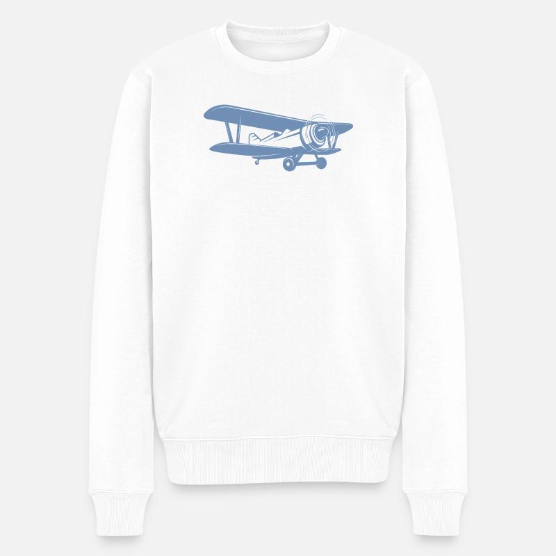 Doppeldecker Pilot Retro Minimalistisch - Männer Premium Bio Pullover - Weiß