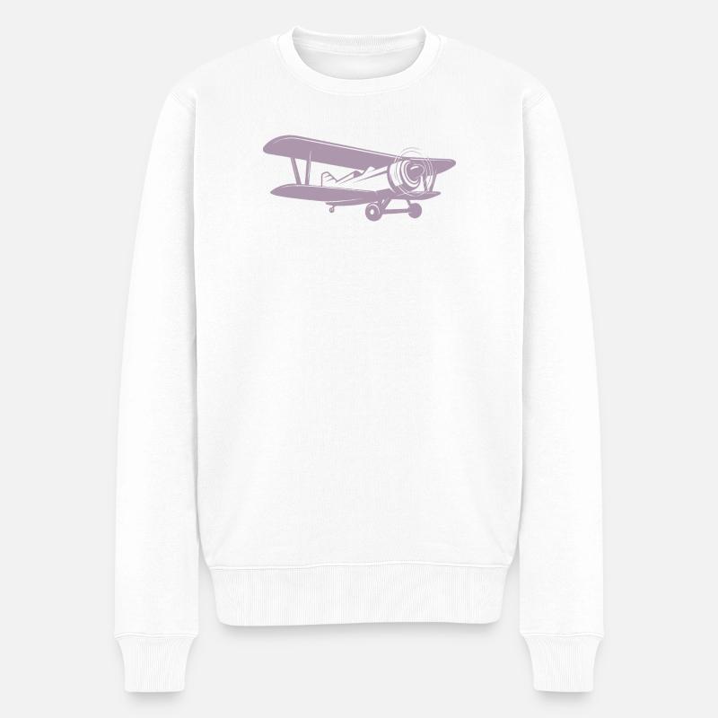 Doppeldecker Pilot Retro Minimalistisch - Männer Premium Bio Pullover - Weiß