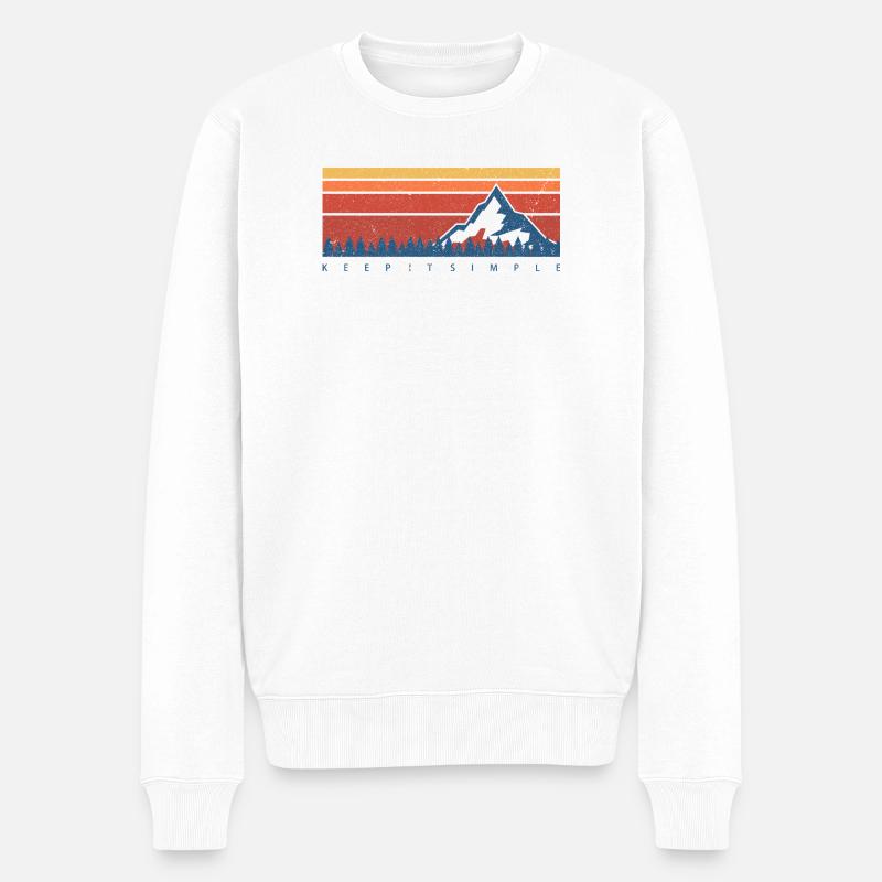 Minimal Mountain Sunset Retro - Männer Premium Bio Pullover - Weiß