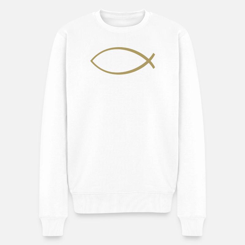 Ichtusfisch Gold - Männer Premium Bio Pullover - Weiß