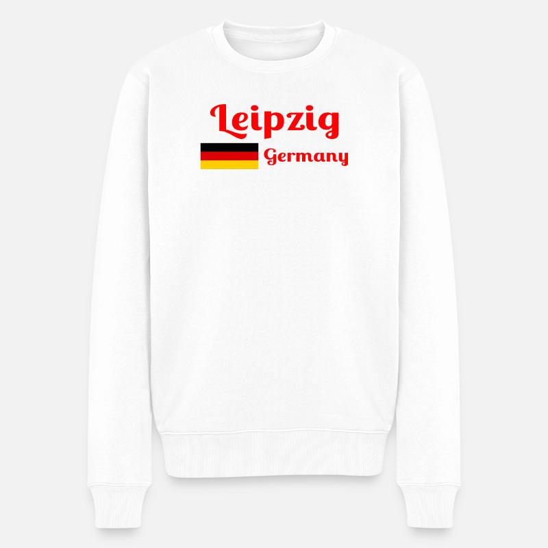 Leipzig, Deutschland - Stilvolle Drucke - Männer Premium Bio Pullover - Weiß