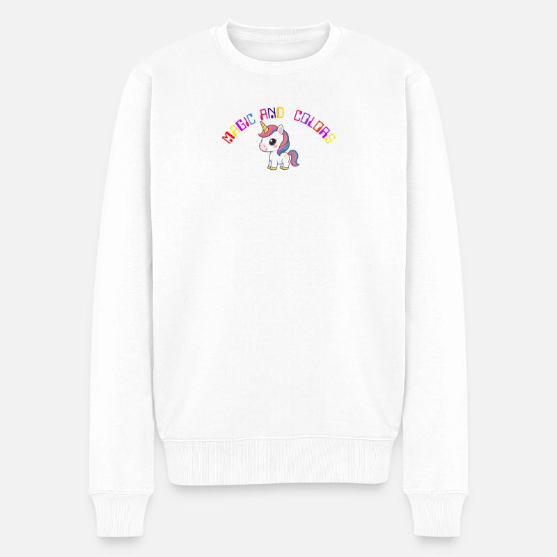 Bunte magische Einhorn-Illustration - Männer Premium Bio Pullover - Weiß