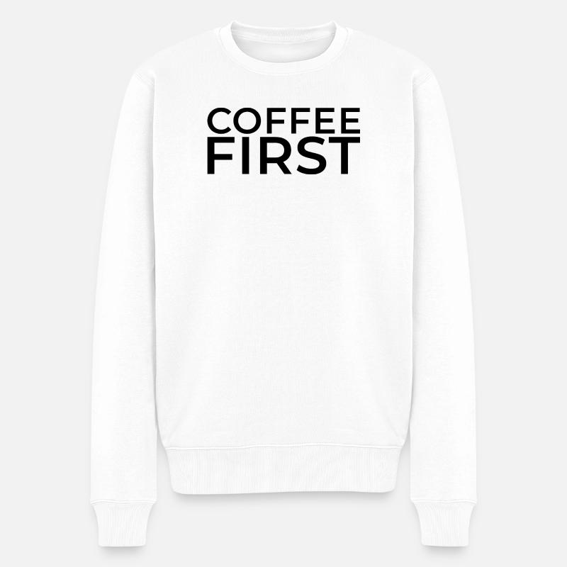Kaffee zuerst - Männer Premium Bio Pullover - Weiß