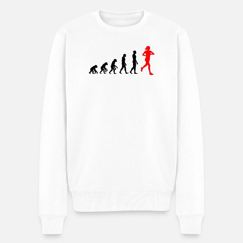 EVOLUTION RUNNERIN POWER! JOGGERIN LÄUFERIN FIT - Männer Premium Bio Pullover - Weiß