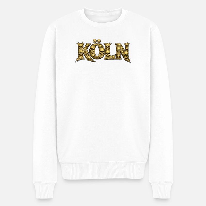 KÖLN | Goldene Schädelbuchstaben - Männer Premium Bio Pullover - Weiß