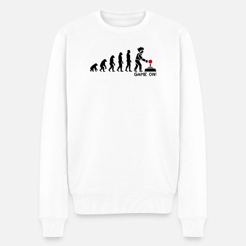 Evolution zum Gamer Pixel Look - Männer Premium Bio Pullover - Weiß