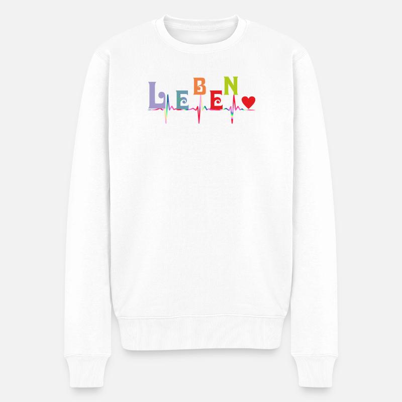 Herz Herzkurve LEBEN - Männer Premium Bio Pullover - Weiß