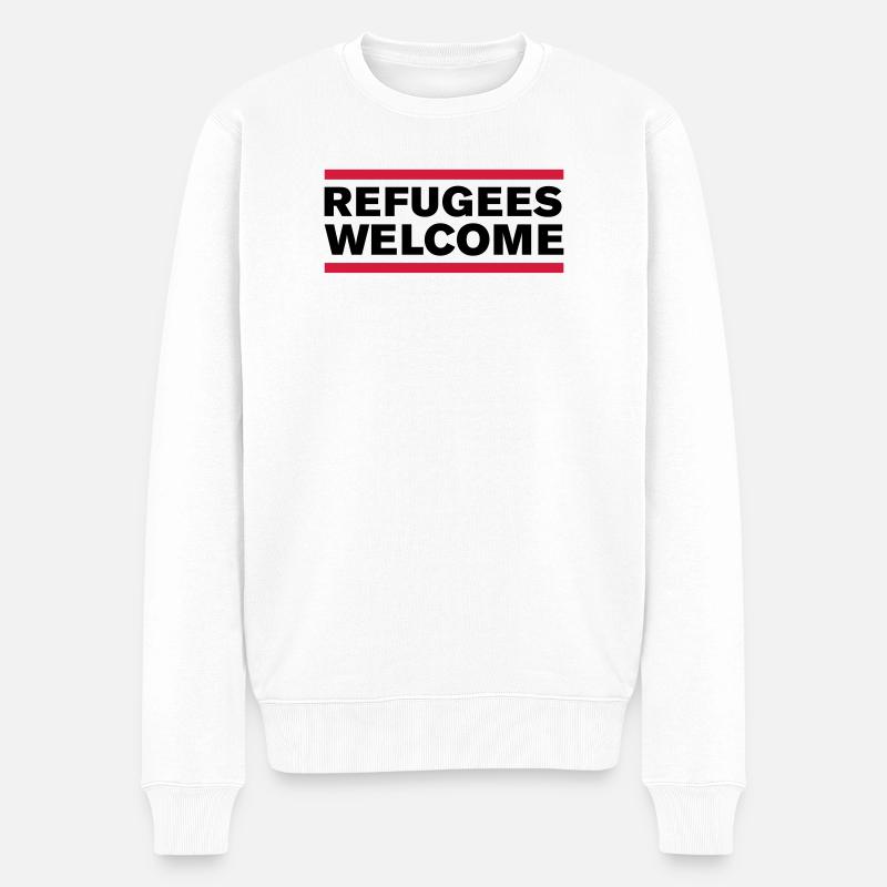 politik refugees welcome - Männer Premium Bio Pullover - Weiß