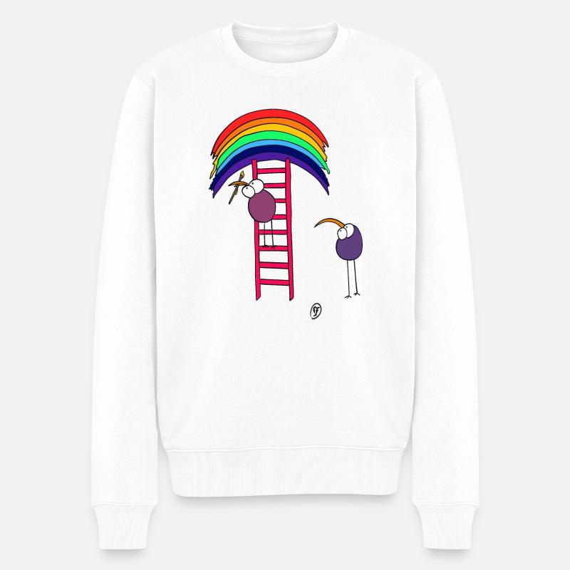 Vögel mit Regenbogen - Männer Premium Bio Pullover - Weiß